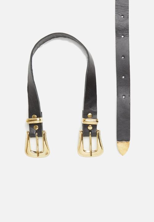 Superbalist - Double buckle leather belt - black