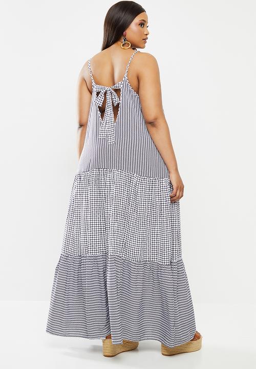 Me&B - Plus print mixing maxi sundress with back bow detail - multi 