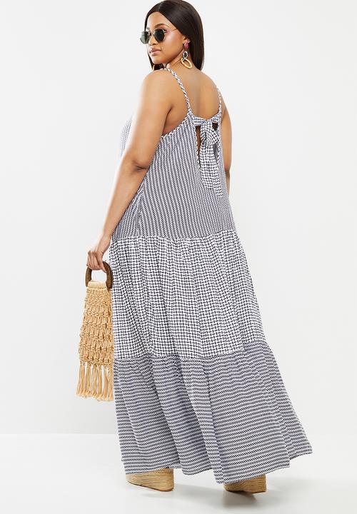 Me&B - Plus print mixing maxi sundress with back bow detail - multi 