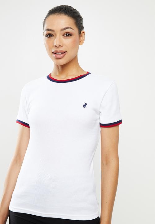 POLO - Jasmine short sleeve ribbed stretch tee - white