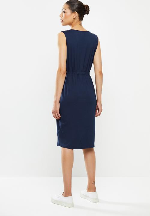 edit - Drawstring pocket detail knit midi - navy blue