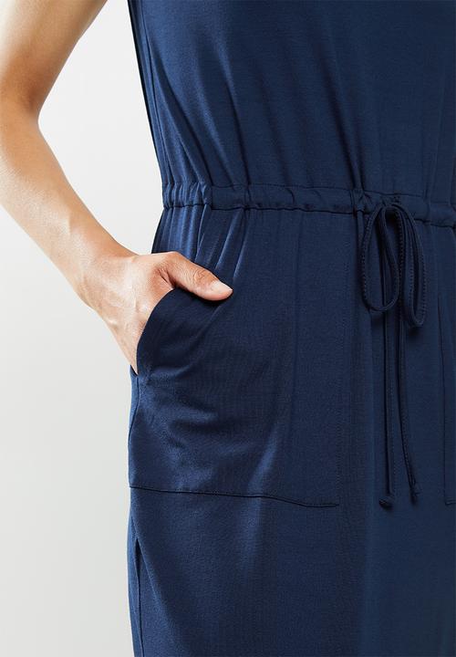 edit - Drawstring pocket detail knit midi - navy blue