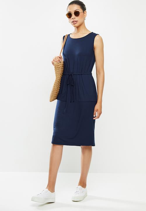 edit - Drawstring pocket detail knit midi - navy blue