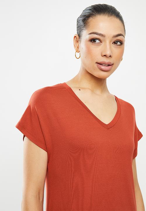 edit - Concious v-neck slit collumn midi - rich rust