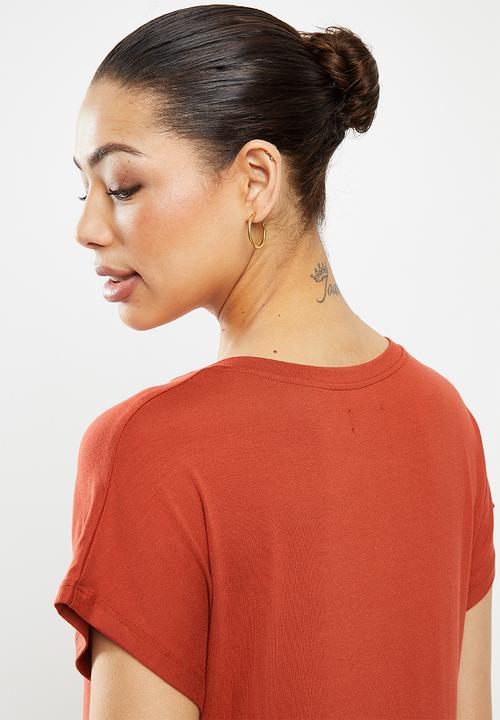 edit - Concious v-neck slit collumn midi - rich rust