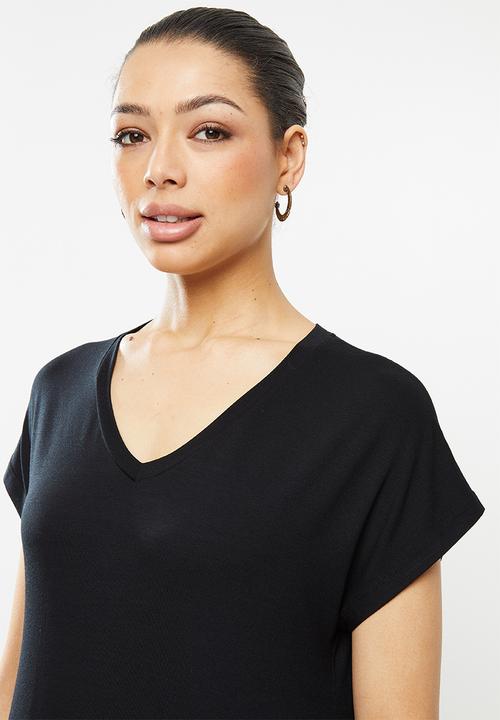 edit - V-neck slit column midi - black