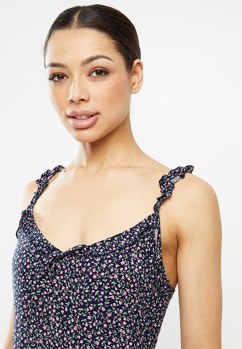Cotton On - Woven quinn ruffle strap mini dress - navy