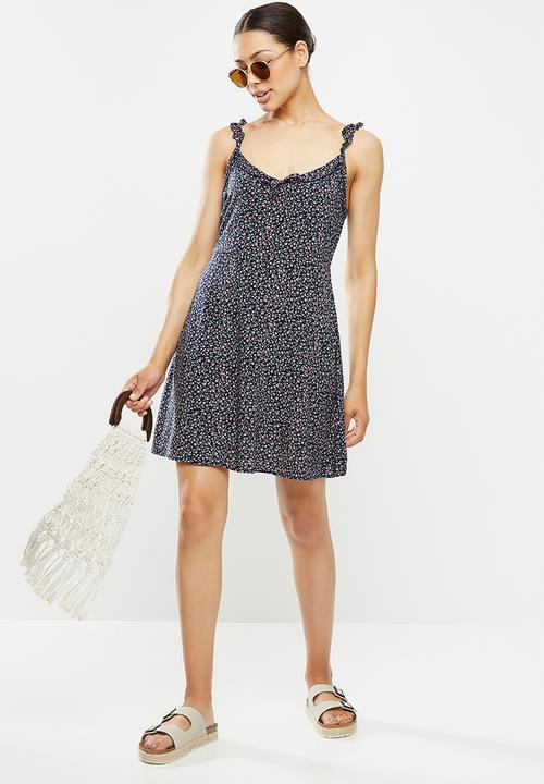 Cotton On - Woven quinn ruffle strap mini dress - navy
