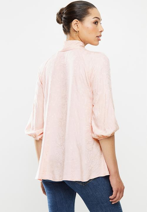 edit - Jacquard tie front blouse - blush