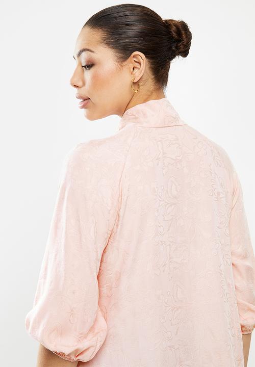 edit - Jacquard tie front blouse - blush