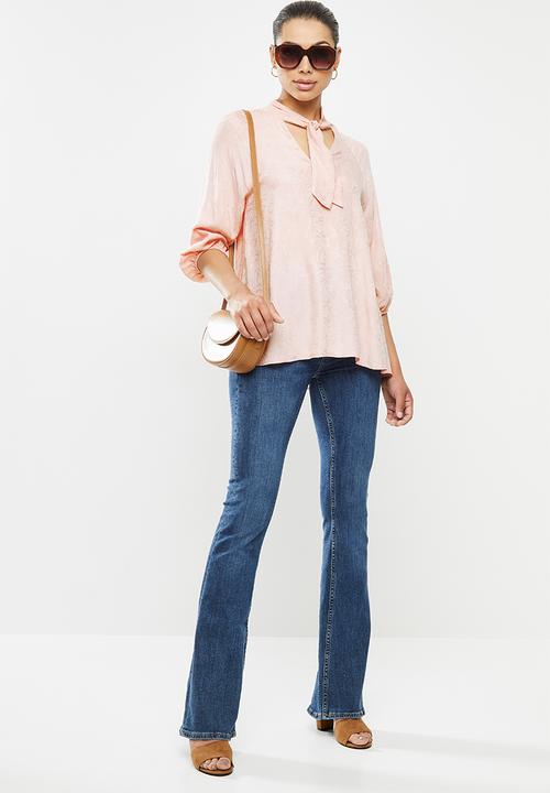 edit - Jacquard tie front blouse - blush