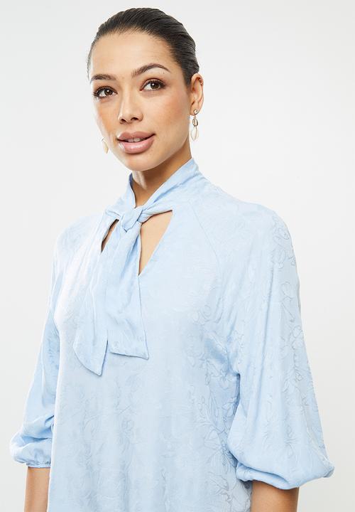 edit - Jacquard tie front blouse - blue