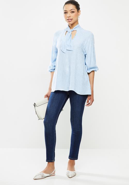 edit - Jacquard tie front blouse - blue