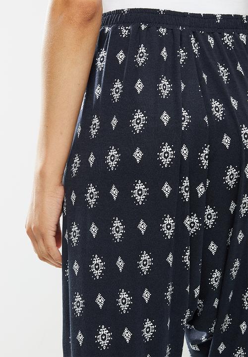 edit - Printed viscose knit harem pant - navy