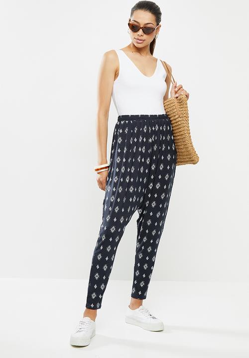 edit - Printed viscose knit harem pant - navy