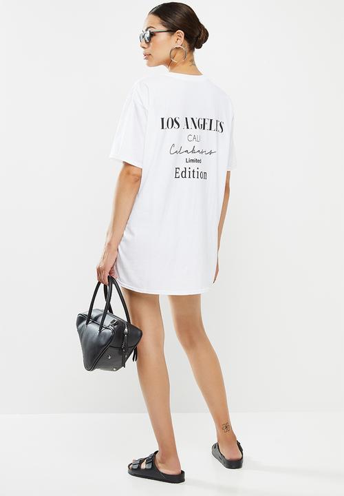 Missguided - Oversized tshirt dress short sleeve LA -white