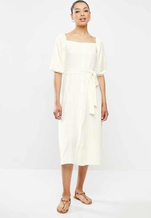 edit - Linen viscose square neck button down dress - milk