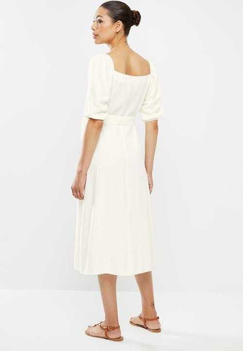 edit - Linen viscose square neck button down dress - milk