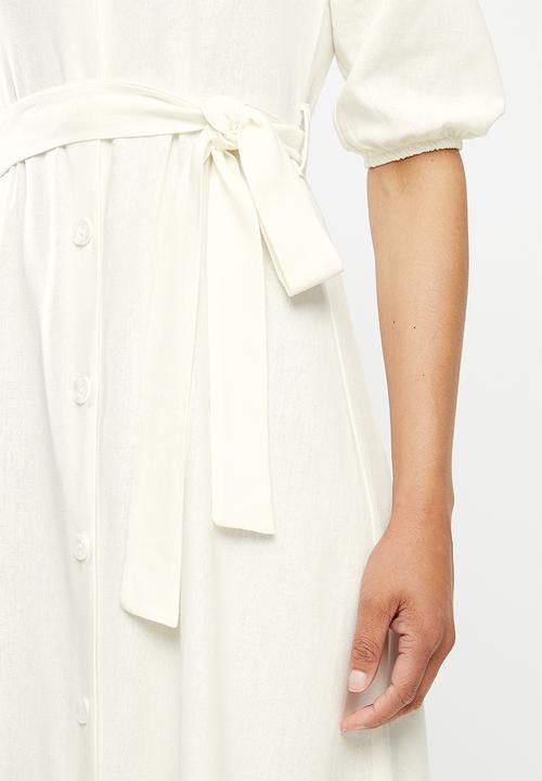 edit - Linen viscose square neck button down dress - milk