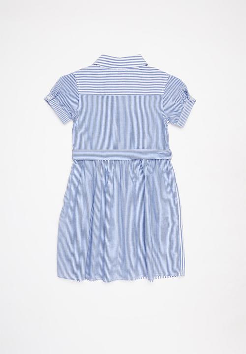 POLO - Girls isla pattern blocked striped dress - blue