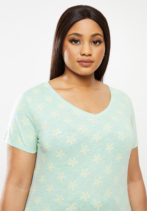 Lizzy - Plus shukri basic v-neck short sleeve tee - aqua