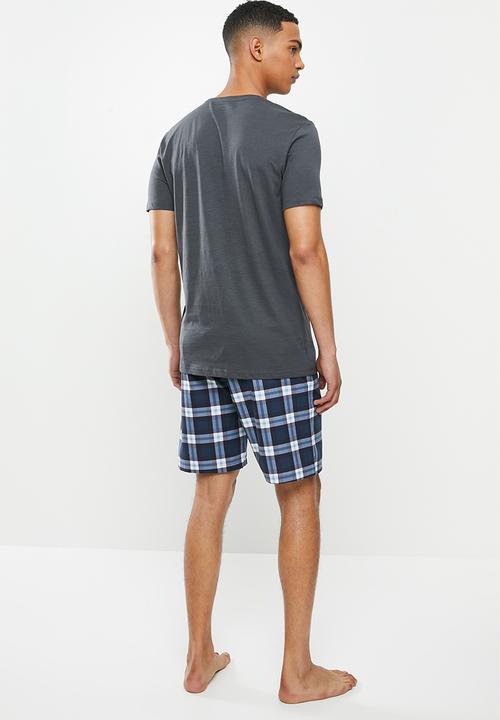 Superbalist - Scoop neck tee & woven shorts sleep set - blue & white