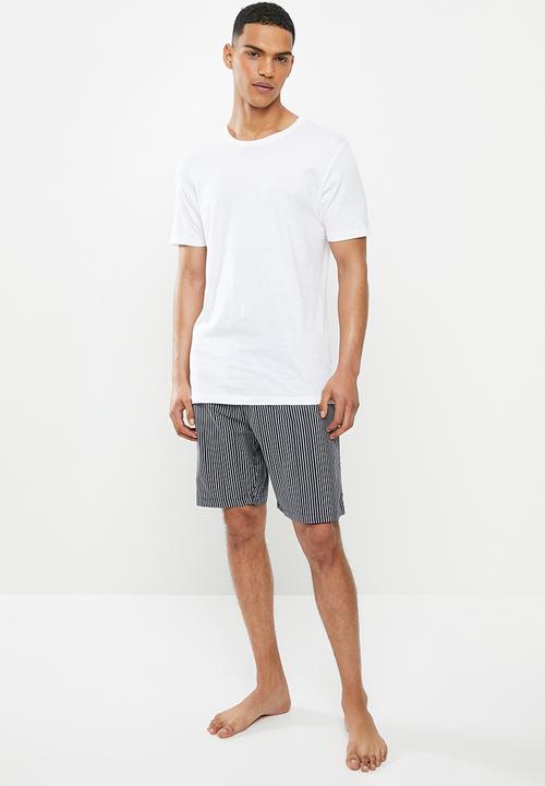 Superbalist - Scoop neck tee & woven shorts sleep set - white & navy