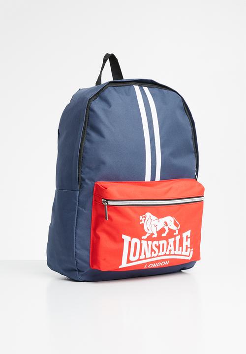 Lonsdale - Logo pocket backpack - navy & red 