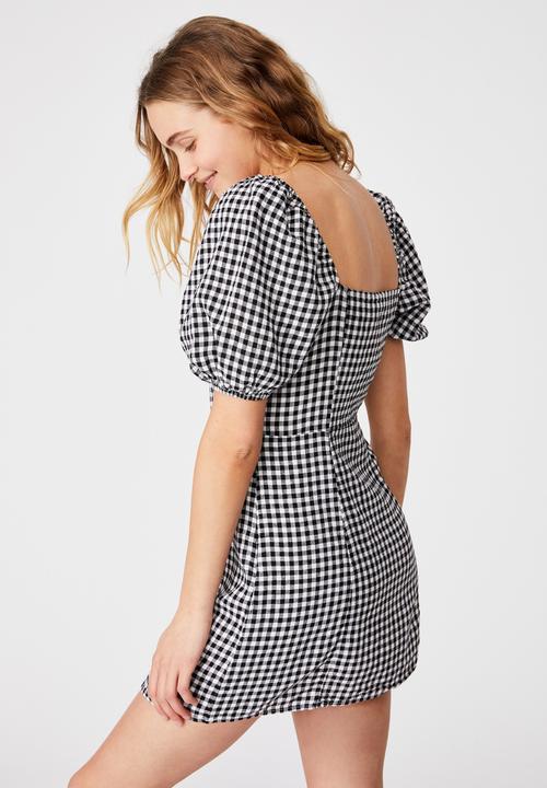 Cotton On - Woven Leona bell sleeve mini dress - black & white 