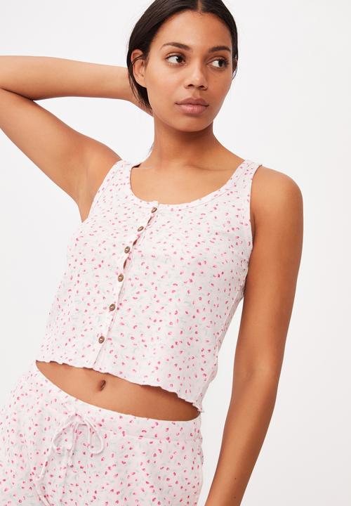 Cotton On - Waffle bed time tank - peach