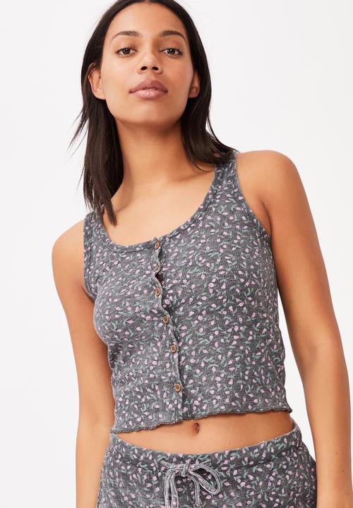 Cotton On - Waffle bed time tank - charcoal
