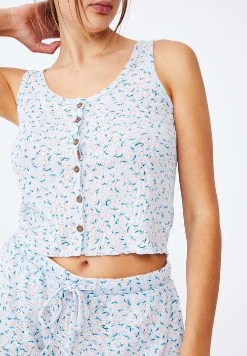 Cotton On - Waffle bed time tank - baby blue