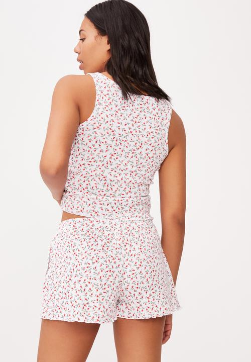 Cotton On - Waffle bed time short - white & red 