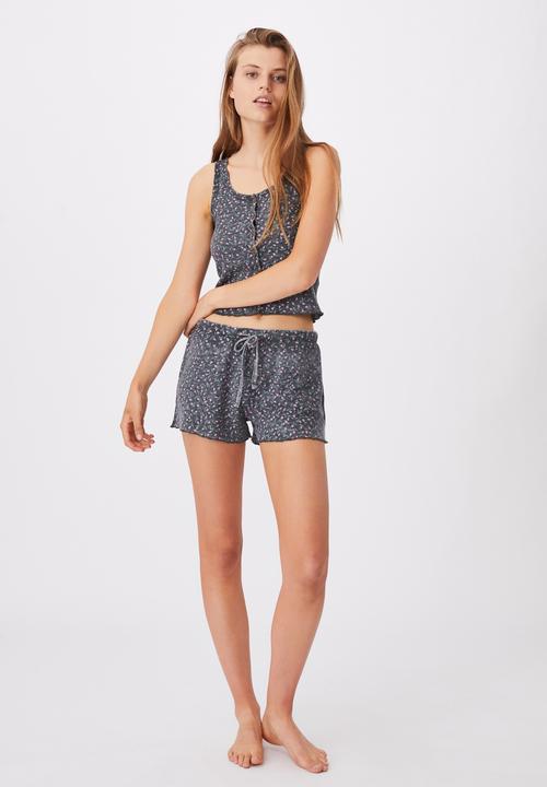Cotton On - Waffle bed time short - charcoal 