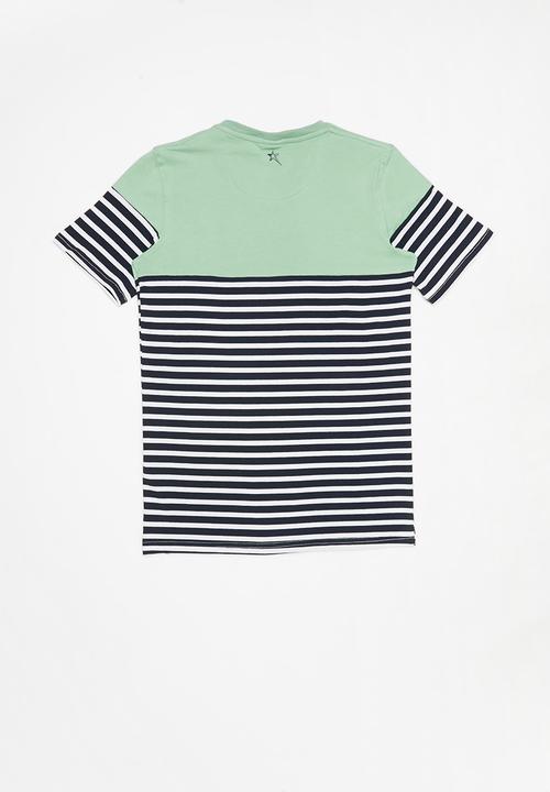 SOVIET - V-neck yarn dye stripe tee - biscay blue