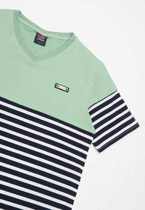 SOVIET - V-neck yarn dye stripe tee - biscay blue