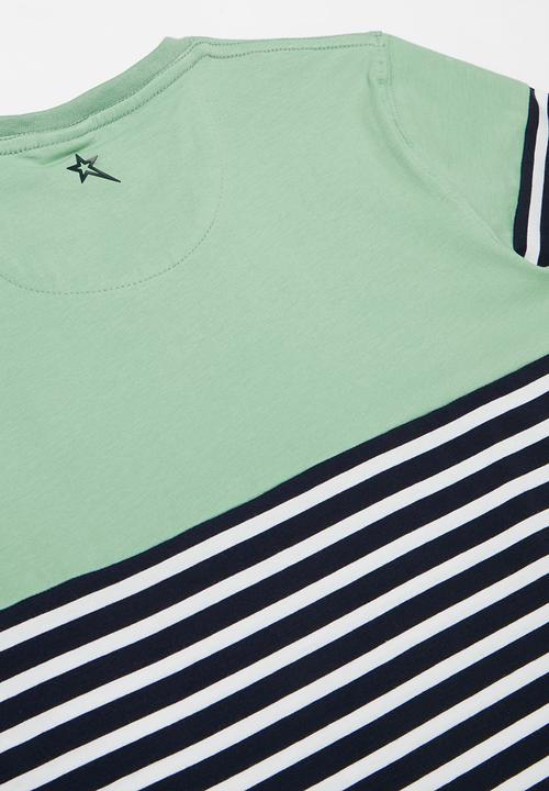 SOVIET - V-neck yarn dye stripe tee - biscay blue
