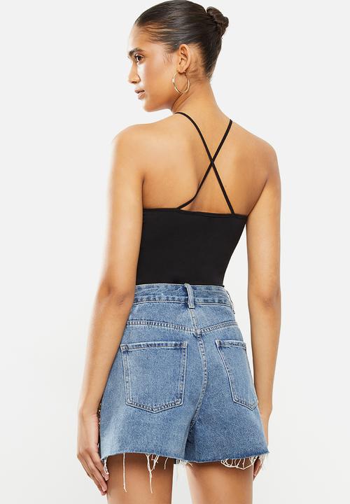 Blake - Halter neck bon bon bodysuit - black