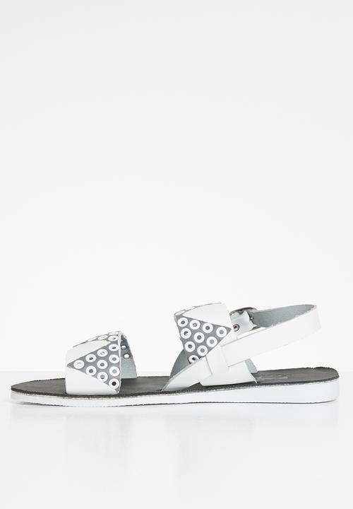 iFELE - Zulu crown leather sandal - white & grey