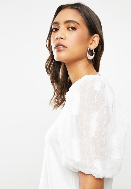 Me&B - Milk combo tee with 3d organza puff sleeves - white 