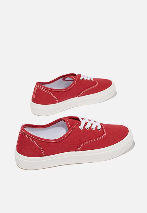 Cotton On - Jamie lace up plimsoll - red