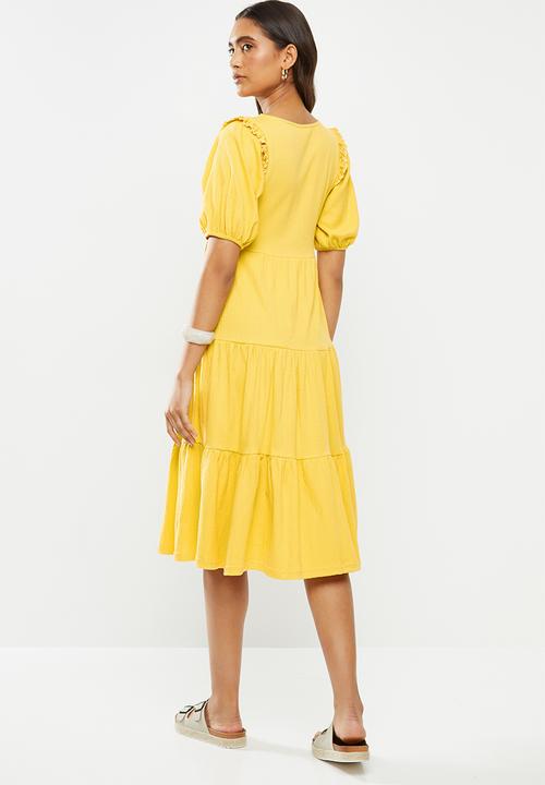 Me&B - Knit tiered dress with frill detail - yellow