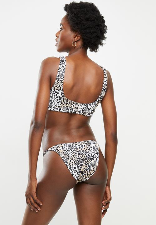Cotton On - Tanga cheeky bikini bottom - black & beige 