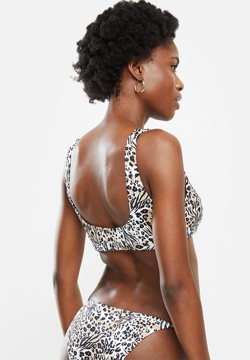 Cotton On - V front crop bikini top - hybrid animal rib