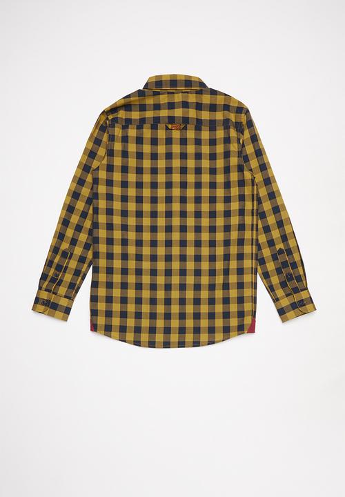 POLO - Boys denis long sleeve checked shirt - camel & navy