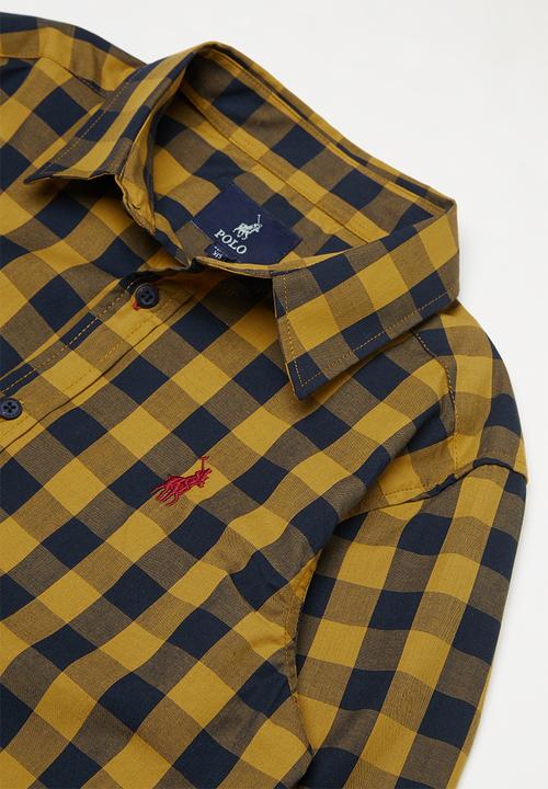 POLO - Boys denis long sleeve checked shirt - camel & navy