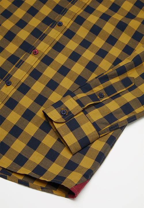POLO - Boys denis long sleeve checked shirt - camel & navy