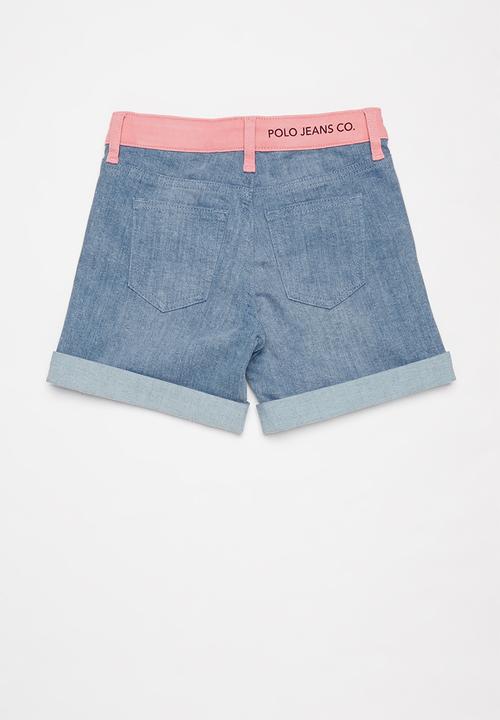 POLO - Girls anna colour blocked denim short - blue & pink