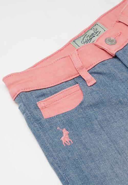 POLO - Girls anna colour blocked denim short - blue & pink