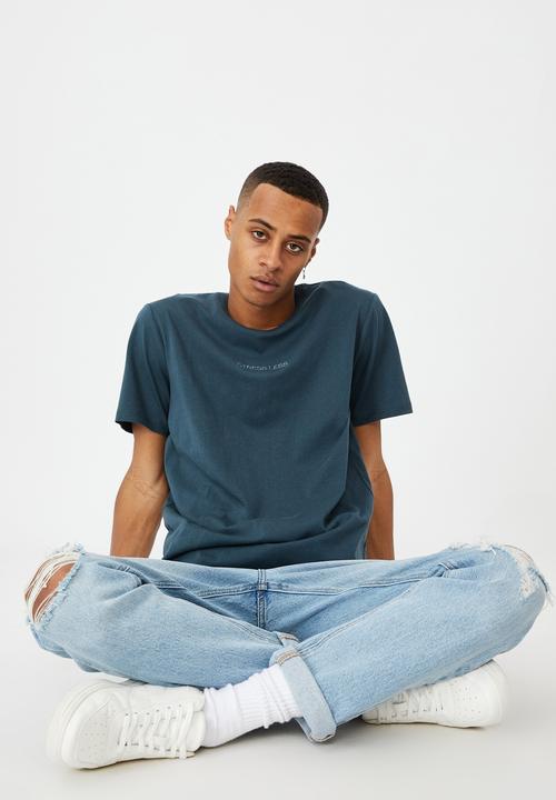 Cotton On - Tbar text t-shirt  - ocean teal